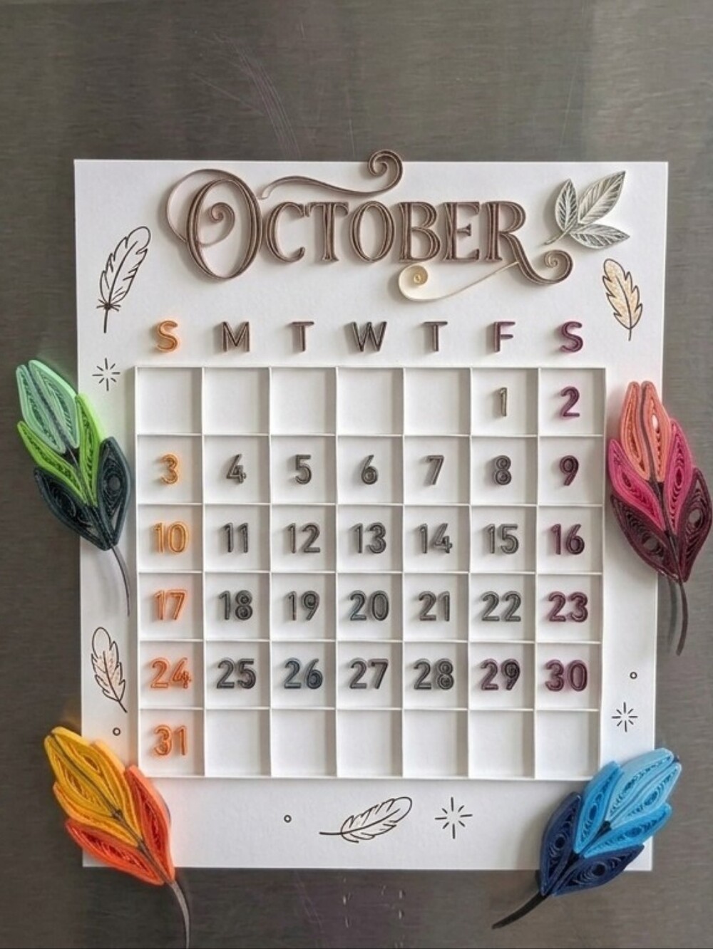 Handcrafted Quilled Paper Leaf Magnets | Autumn Feather Design (Set of 4)